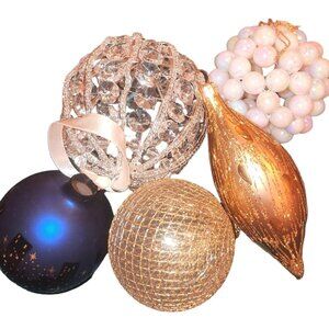 Lot Of 5 Unique Christmas Ornaments - Crystal Gold Pearl Royal Blue